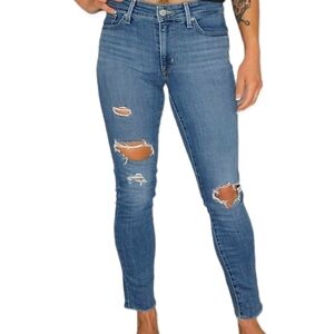 Levi's 711 Skinny Hi-rise Jeans 27x30 Distressed Light Blue